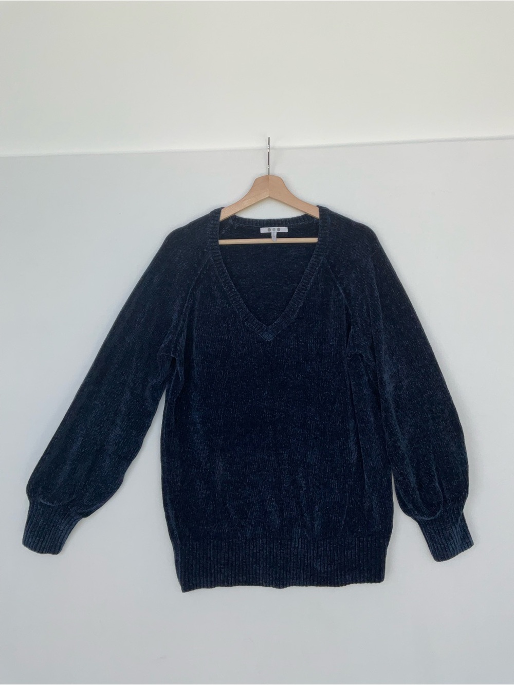 Three Dots Navy V-Neck Chenille Sweater